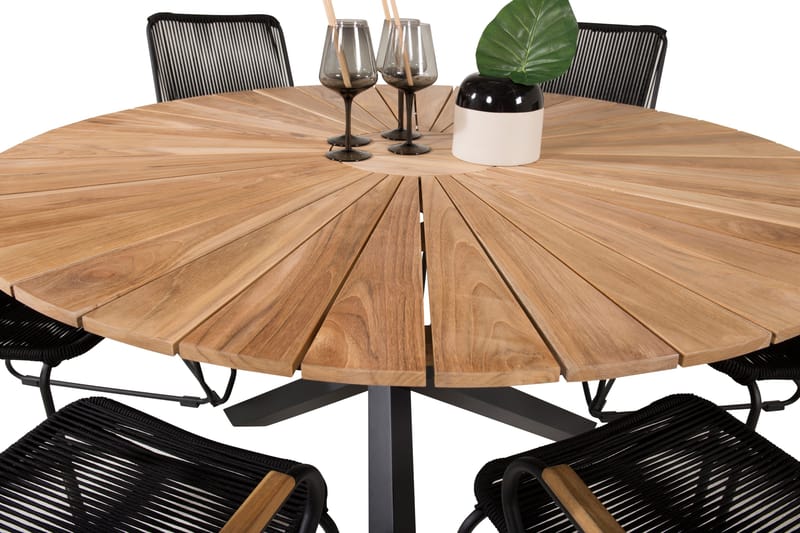 Mexico Matgrupp Utomhus Rund Ø140cm + 6 Bois Karmstolar - Svart/Natur - Utemöbler - Utegrupp - Matgrupper utomhus