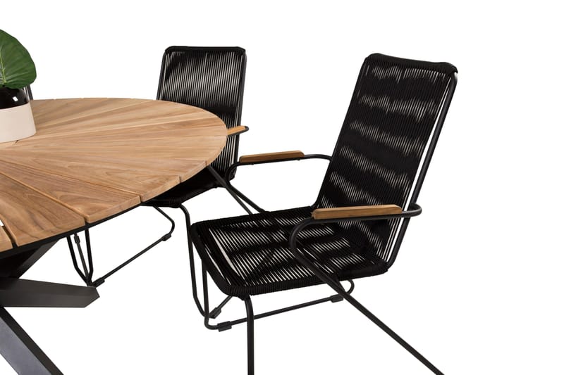 Mexico Matgrupp Utomhus Rund Ø140cm + 6 Bois Karmstolar - Svart/Natur - Utemöbler - Utegrupp - Matgrupper utomhus