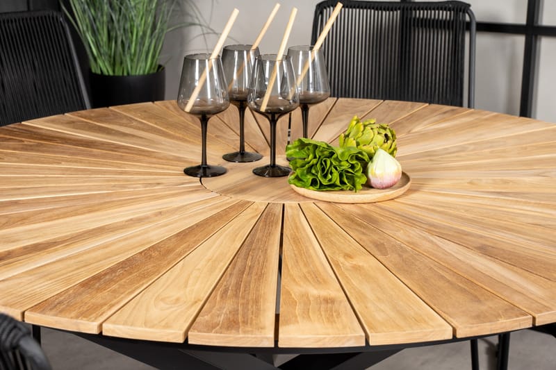 Mexico Matgrupp Utomhus Rund Ø140cm + 6 Bois Karmstolar - Svart/Natur - Utemöbler - Utegrupp - Matgrupper utomhus