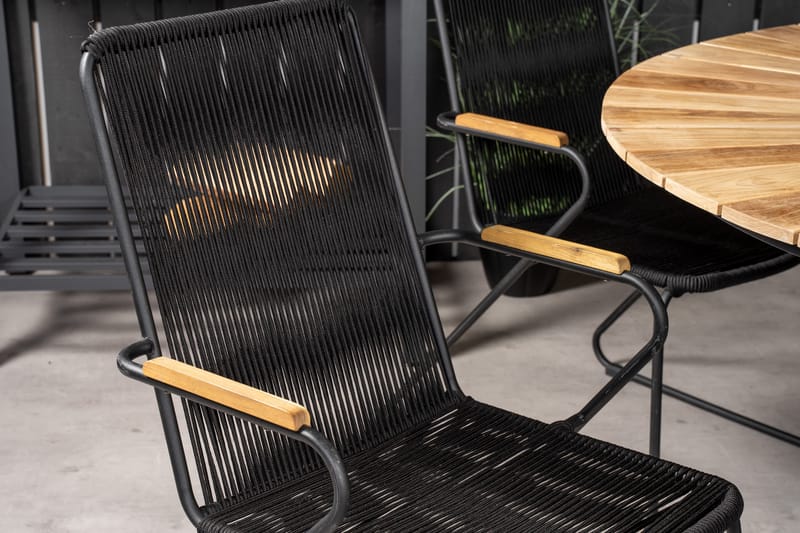 Mexico Matgrupp Utomhus Rund Ø140cm + 6 Bois Karmstolar - Svart/Natur - Utemöbler - Utegrupp - Matgrupper utomhus