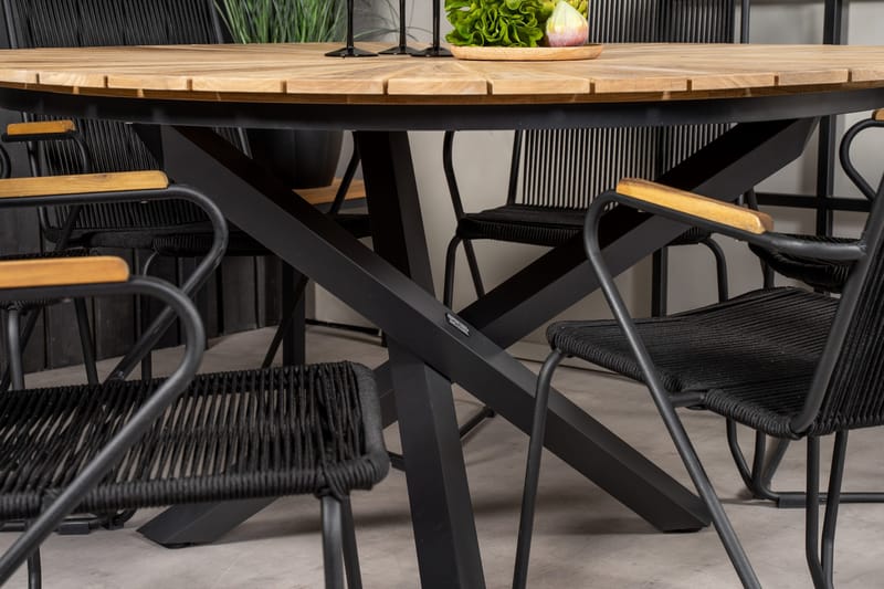 Mexico Matgrupp Utomhus Rund Ø140cm + 6 Bois Karmstolar - Svart/Natur - Utemöbler - Utegrupp - Matgrupper utomhus