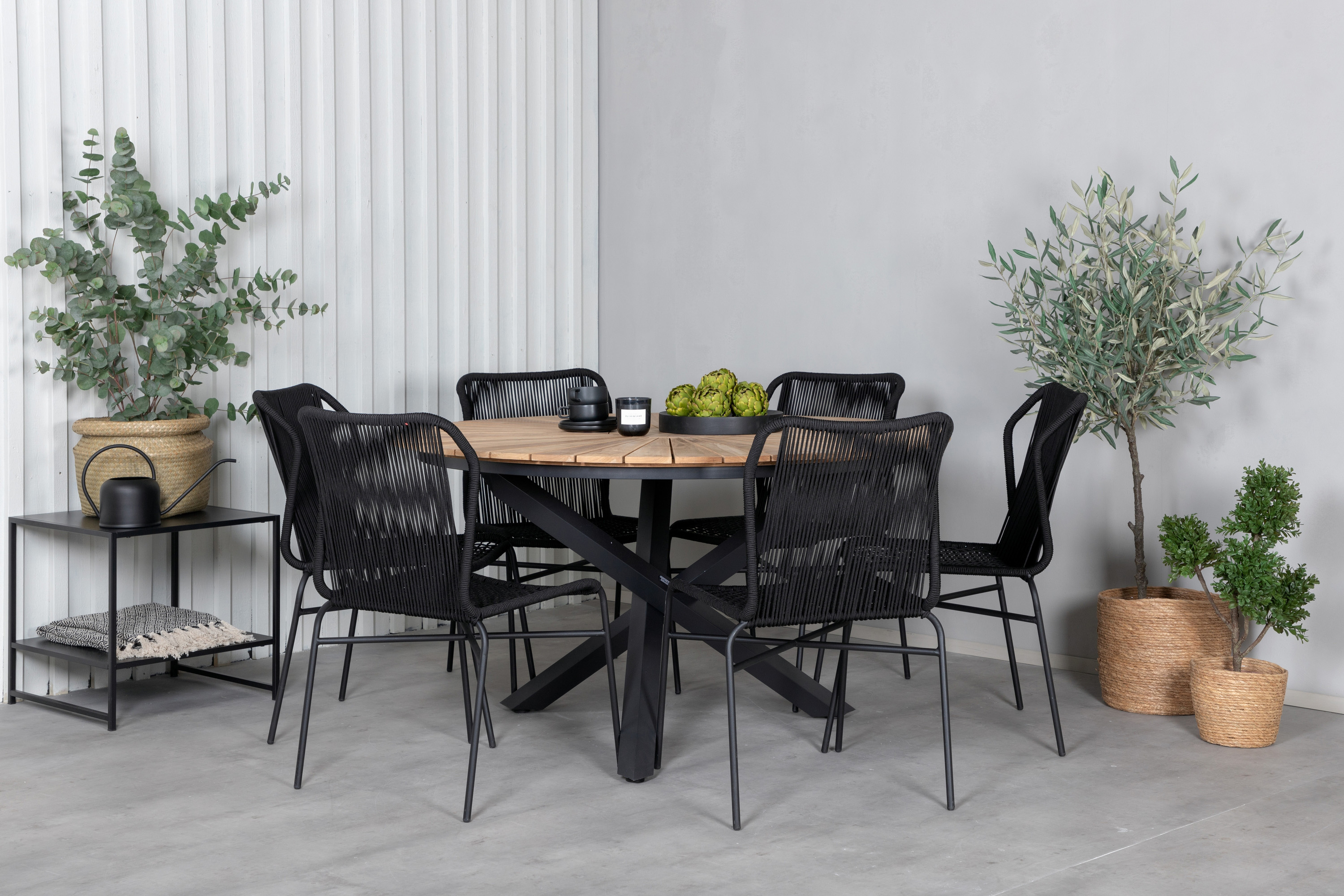 mexico matgrupp utomhus rund ø140cm + 6 julian matstolar - brun/svart