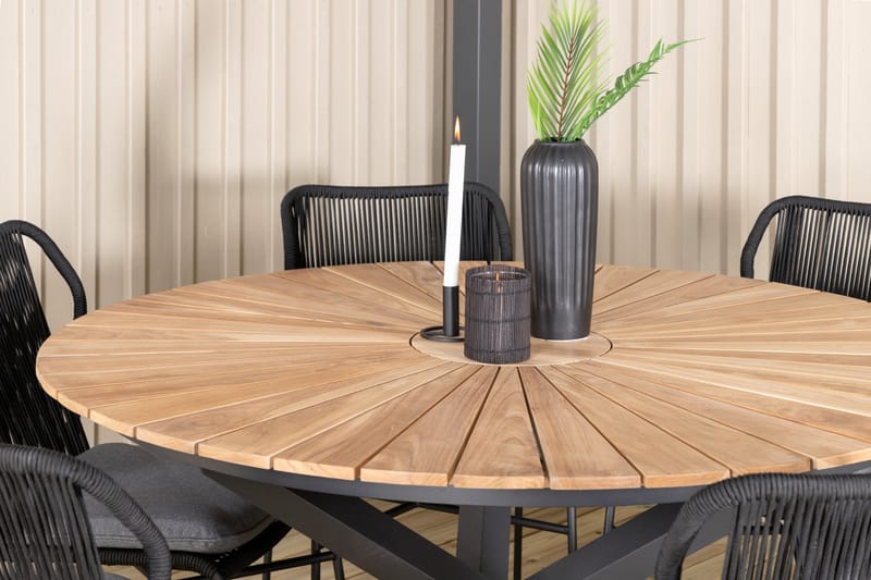 Mexico Matgrupp Utomhus Rund Ø140cm + 6 Julian Matstolar - Brun/Svart - Utemöbler - Utegrupp - Matgrupper utomhus