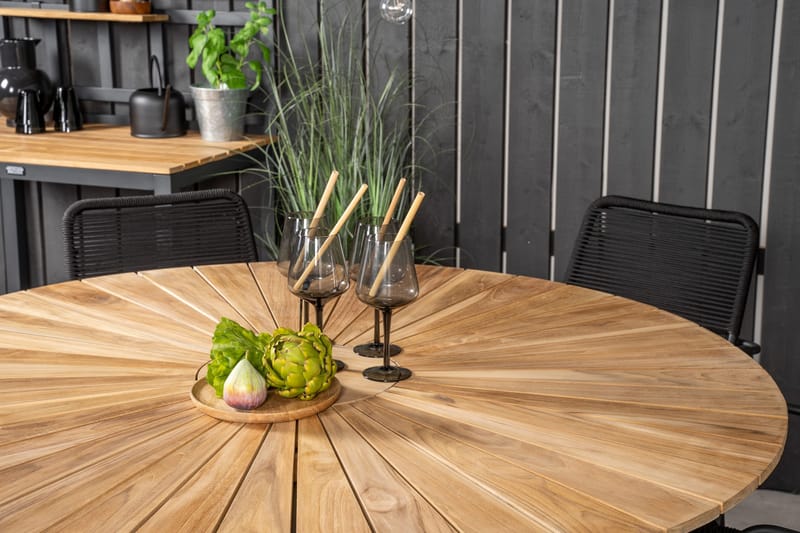 Mexico Matgrupp Utomhus Rund Ø140cm + 6 Lindos Karmstolar - Svart - Utemöbler - Utegrupp - Matgrupper utomhus