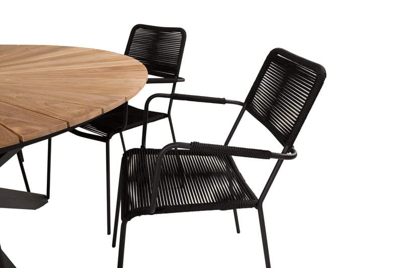 Mexico Matgrupp Utomhus Rund Ø140cm + 6 Lindos Karmstolar - Svart - Utemöbler - Utegrupp - Matgrupper utomhus