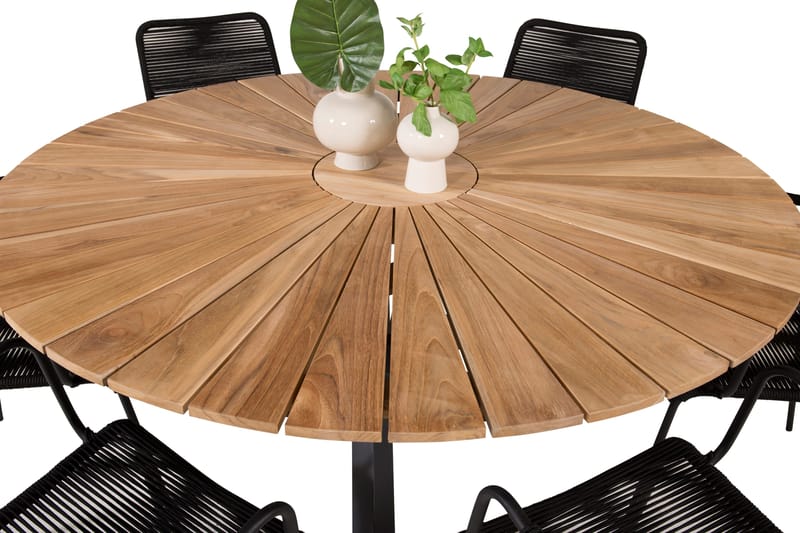 Mexico Matgrupp Utomhus Rund Ø140cm + 6 Lindos Karmstolar - Svart - Utemöbler - Utegrupp - Matgrupper utomhus