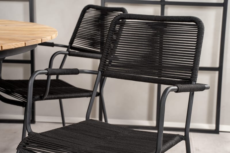 Mexico Matgrupp Utomhus Rund Ø140cm + 6 Lindos Karmstolar - Svart - Utemöbler - Utegrupp - Matgrupper utomhus