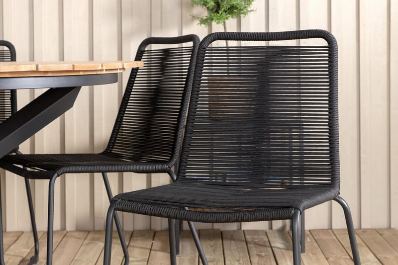 Mexico Matgrupp Utomhus Rund Ø140cm + 6 Lindos Stapelbara Matstolar - Svart - Utemöbler - Utegrupp - Matgrupper utomhus