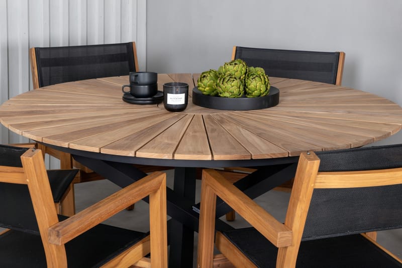 Mexico Matgrupp Utomhus Rund Ø140cm + 6 Venice Stolar - Brun/Vit - Utemöbler - Utegrupp - Matgrupper utomhus