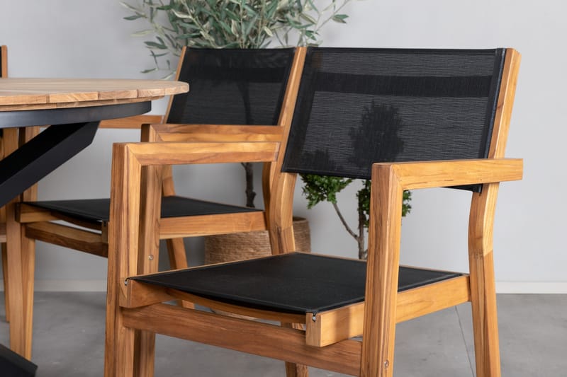 Mexico Matgrupp Utomhus Rund Ø140cm + 6 Venice Stolar - Brun/Vit - Utemöbler - Utegrupp - Matgrupper utomhus