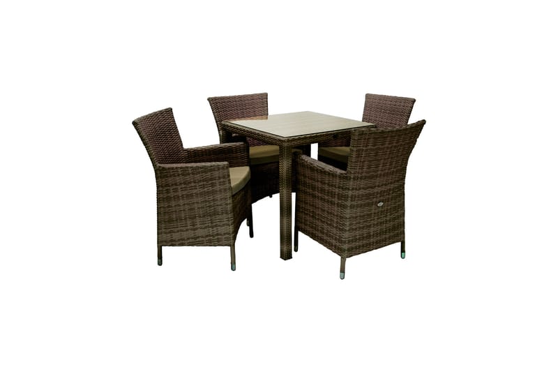 Möbelset WICKER bord och 4 stolar 73x73xH71 brun - Matgrupper utomhus