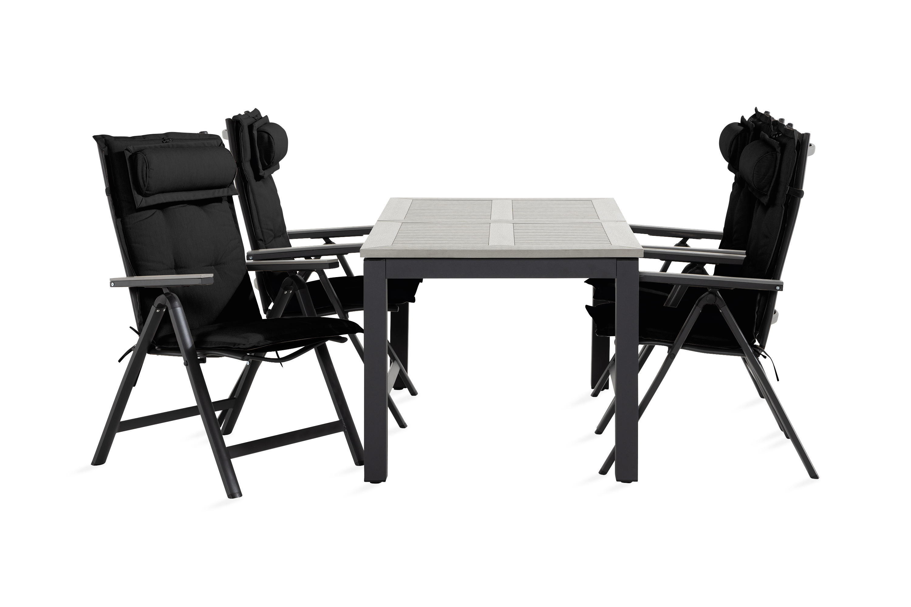 monaco bord 152-210 svart + 4 monaco light stol /grå m dyna -