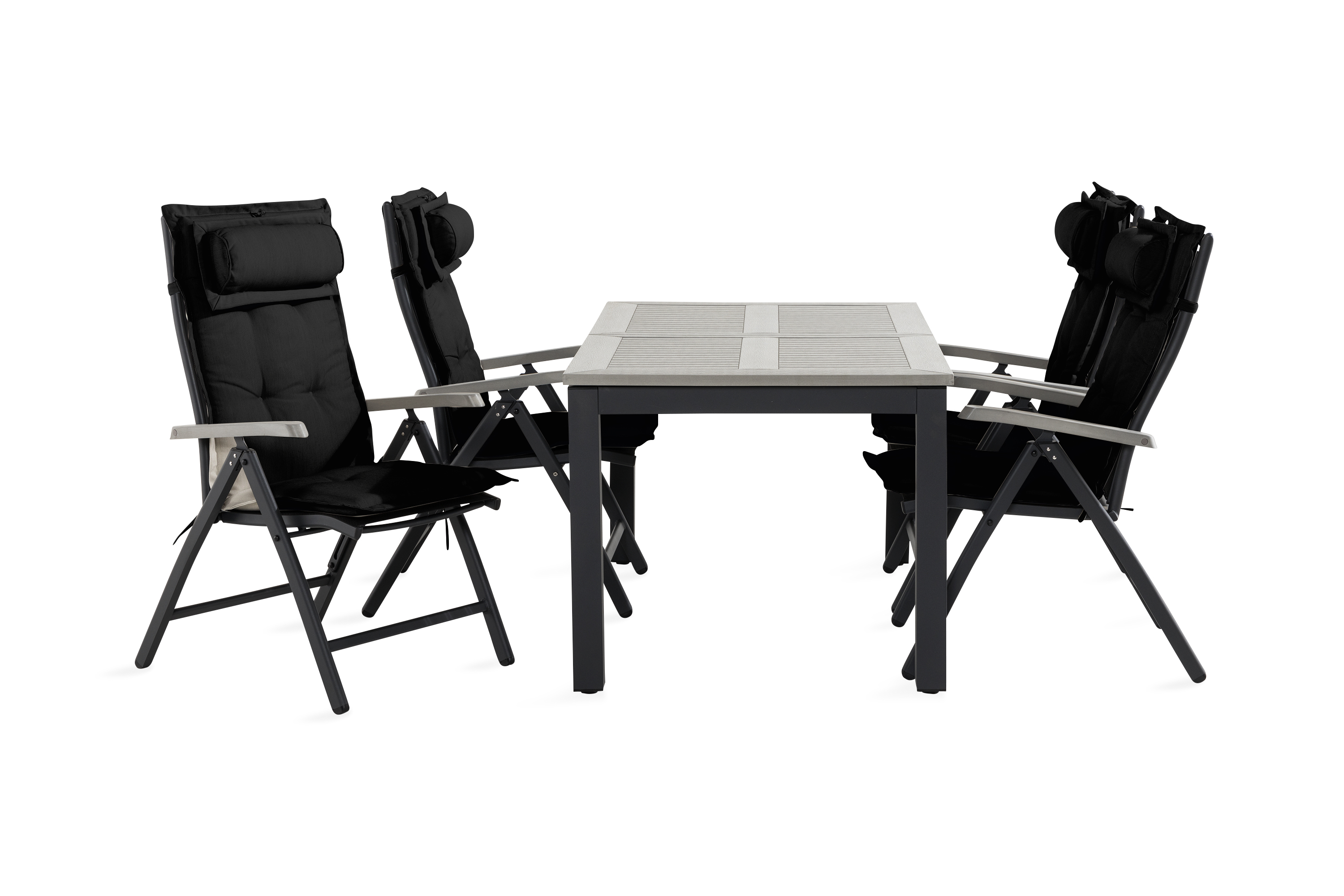 monaco bord 152-210 svart + 4 stolar svart/grå m dyna svart -