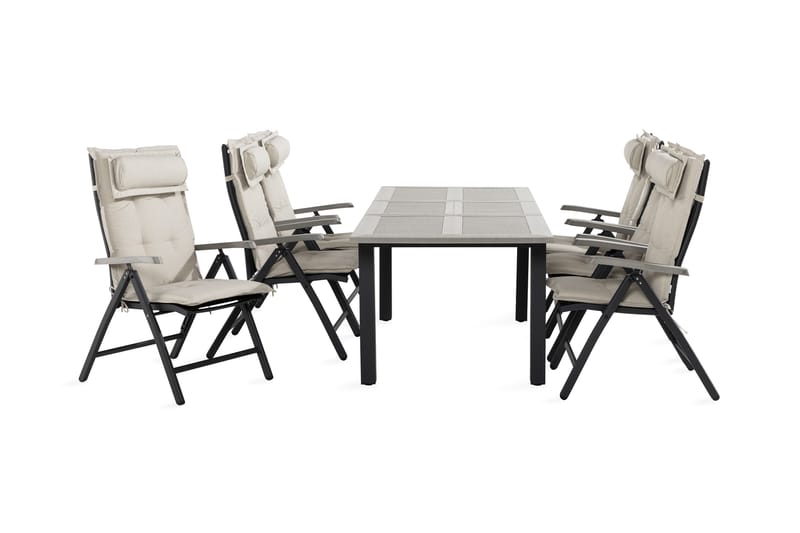 MONACO Bord 152-210 Svart + 6 Stolar Svart/Grå m Dyna Vit