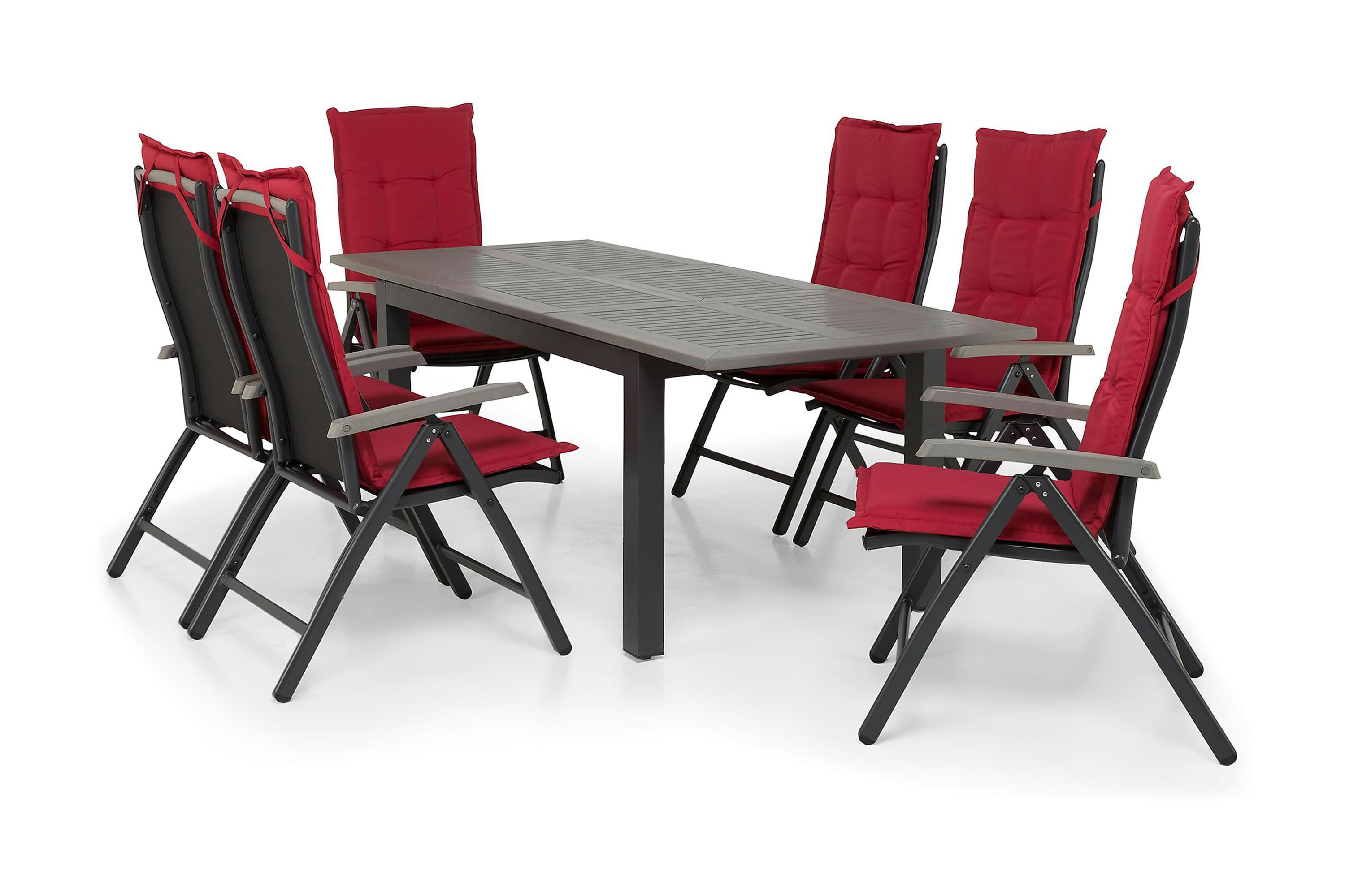 monaco bord 152-210 svart/grå + 6 monaco stol -