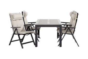 MONACO Bord 152-210+4 MONACO LIGHT Stol Svart/Grå m Dyna Vit