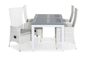 MONACO Bord 152-210x90 + 4 JENNY Fåtölj Vit m Dyna Vit