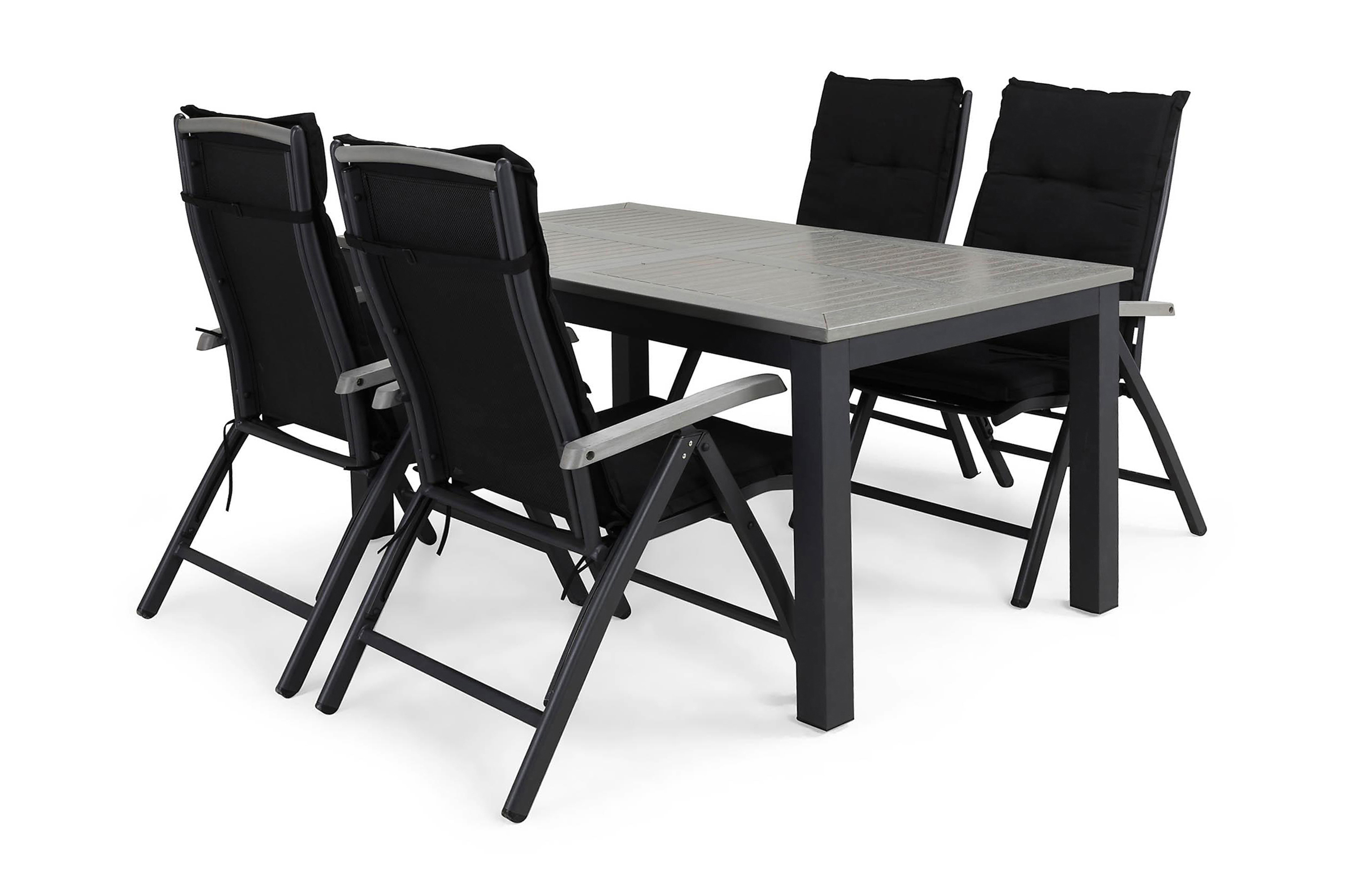 monaco bord 152-210x90 + 4 monaco stol svart/grå dyna svart -