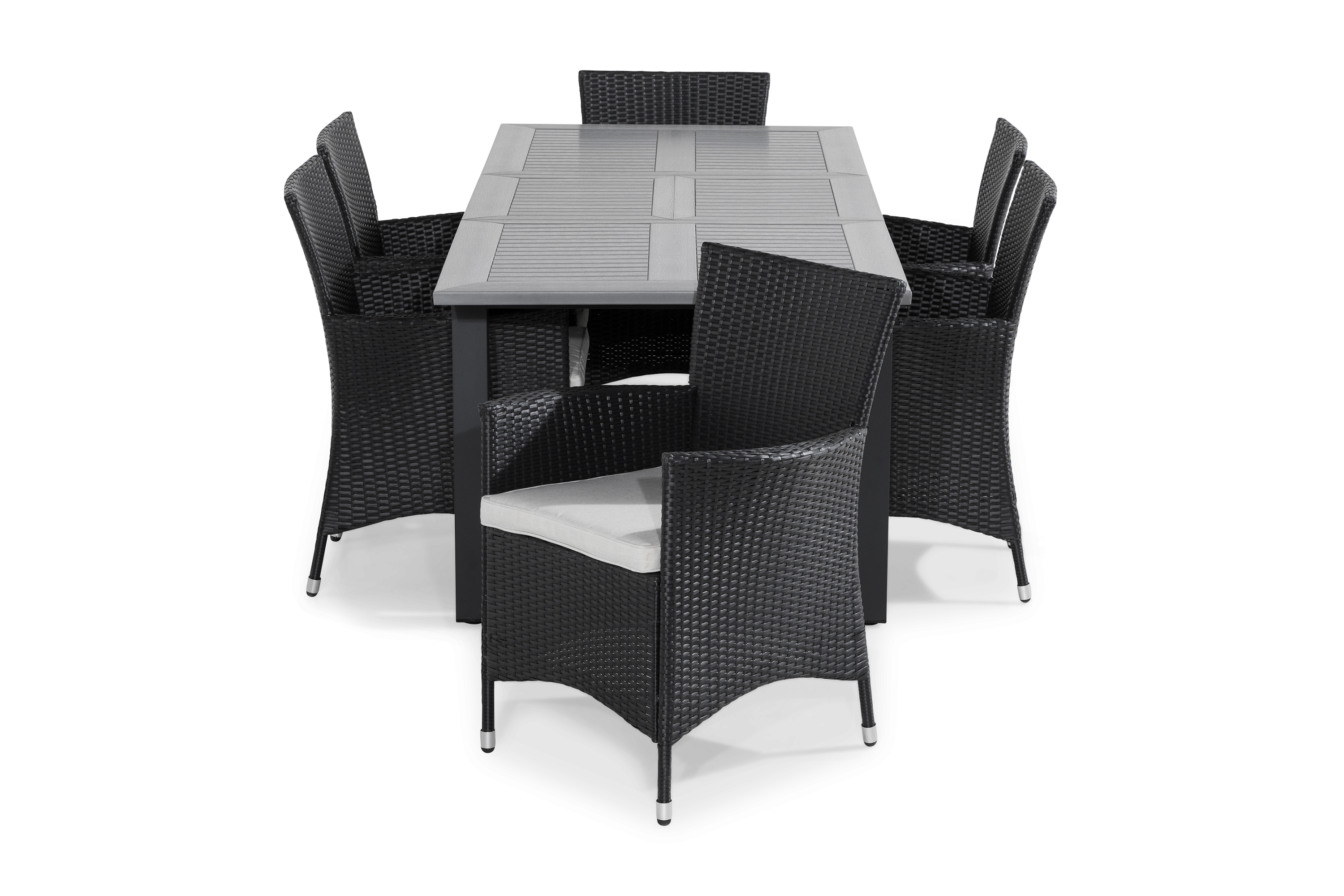 monaco bord 152-210x90 grå + 6 thor fåtölj svart dyna grå - grå/svart