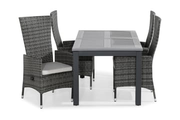 MONACO Bord 152-210x90 Svart + 4 JENNY Fåtölj Grå m Dyna Vit