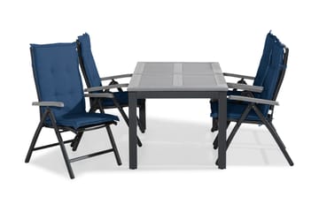 MONACO Bord 152-210x90 Svart + 4 MONACO Stol Grå m Dyna Blå