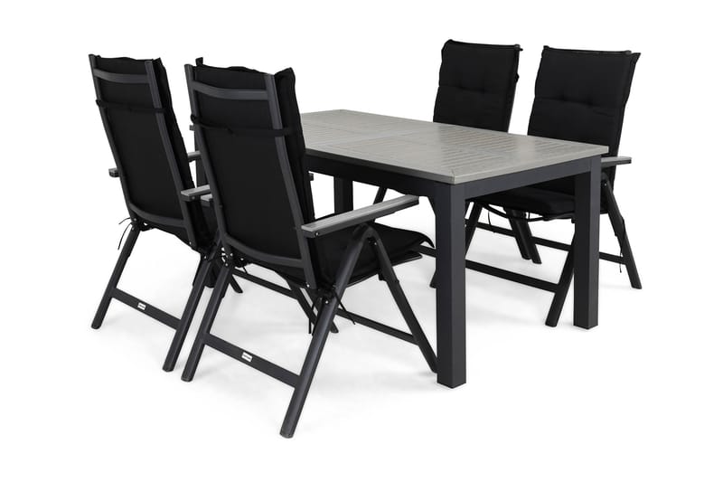 MONACO Bord 152-210x90 Svart+4 MONACO LIGHT Stol Dyna Svart - Utemöbler - Utegrupp - Matgrupper utomhus