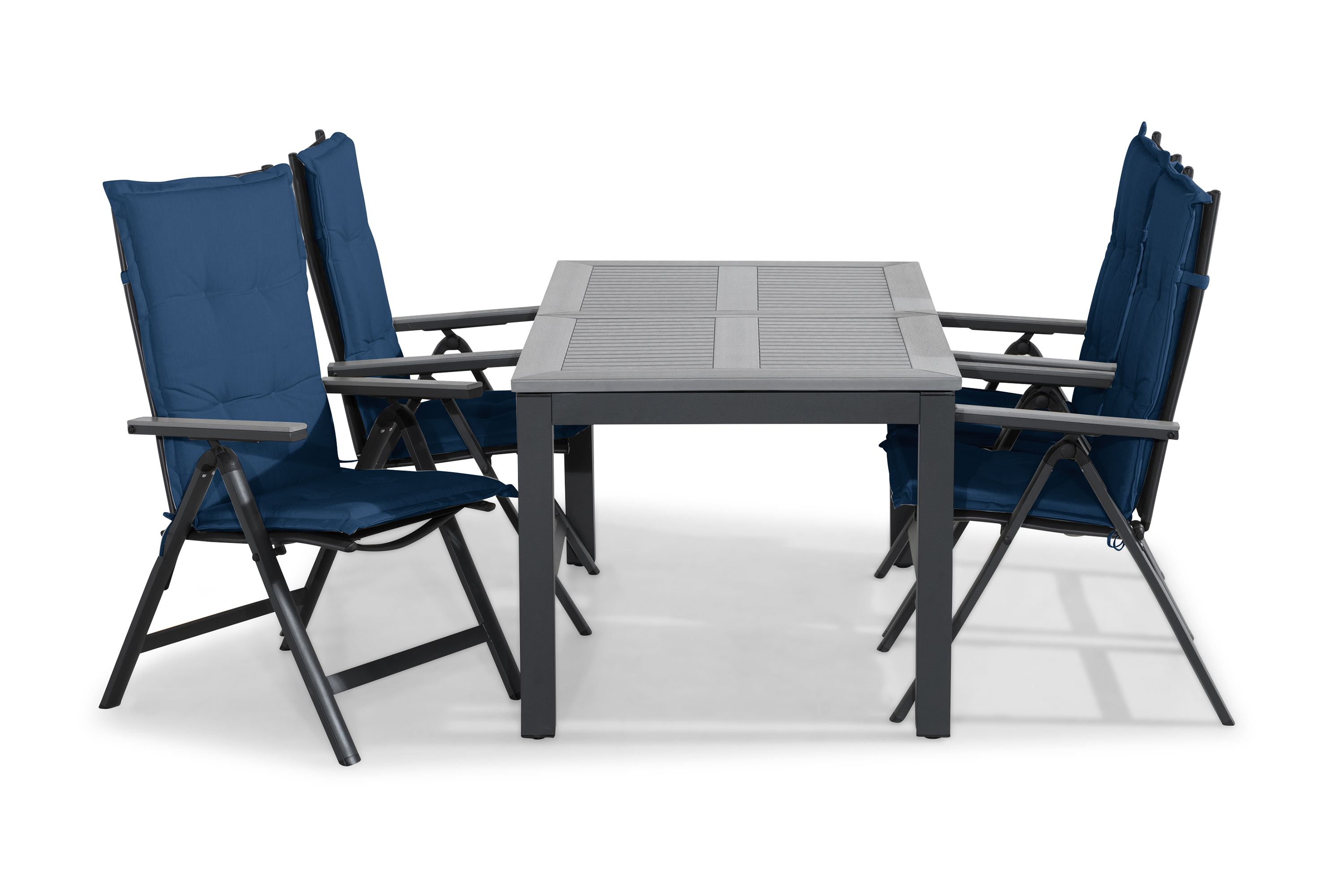 monaco bord 152-210x90 svart+4 monaco light stol m dyna blå -