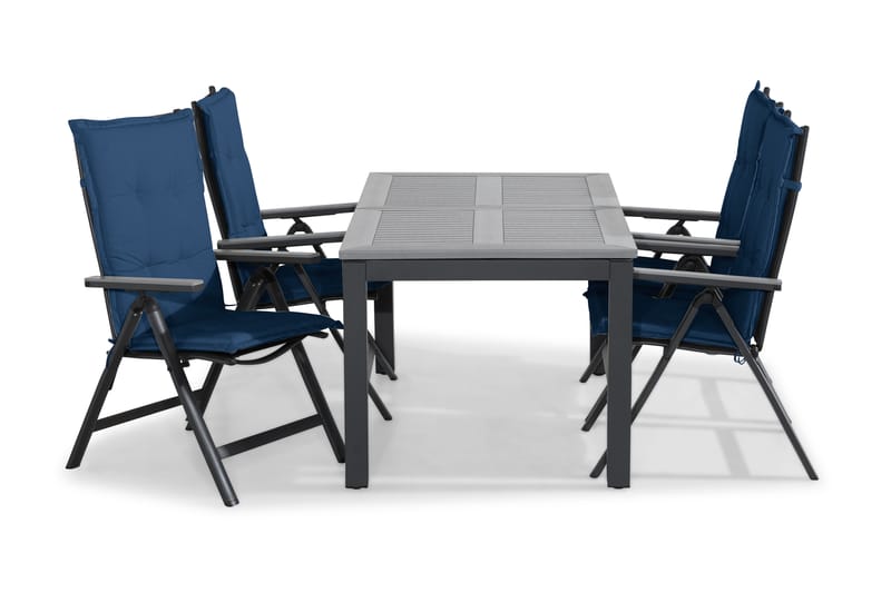 MONACO Bord 152-210x90 Svart+4 MONACO LIGHT Stol m Dyna Blå - Utemöbler - Utegrupp - Matgrupper utomhus