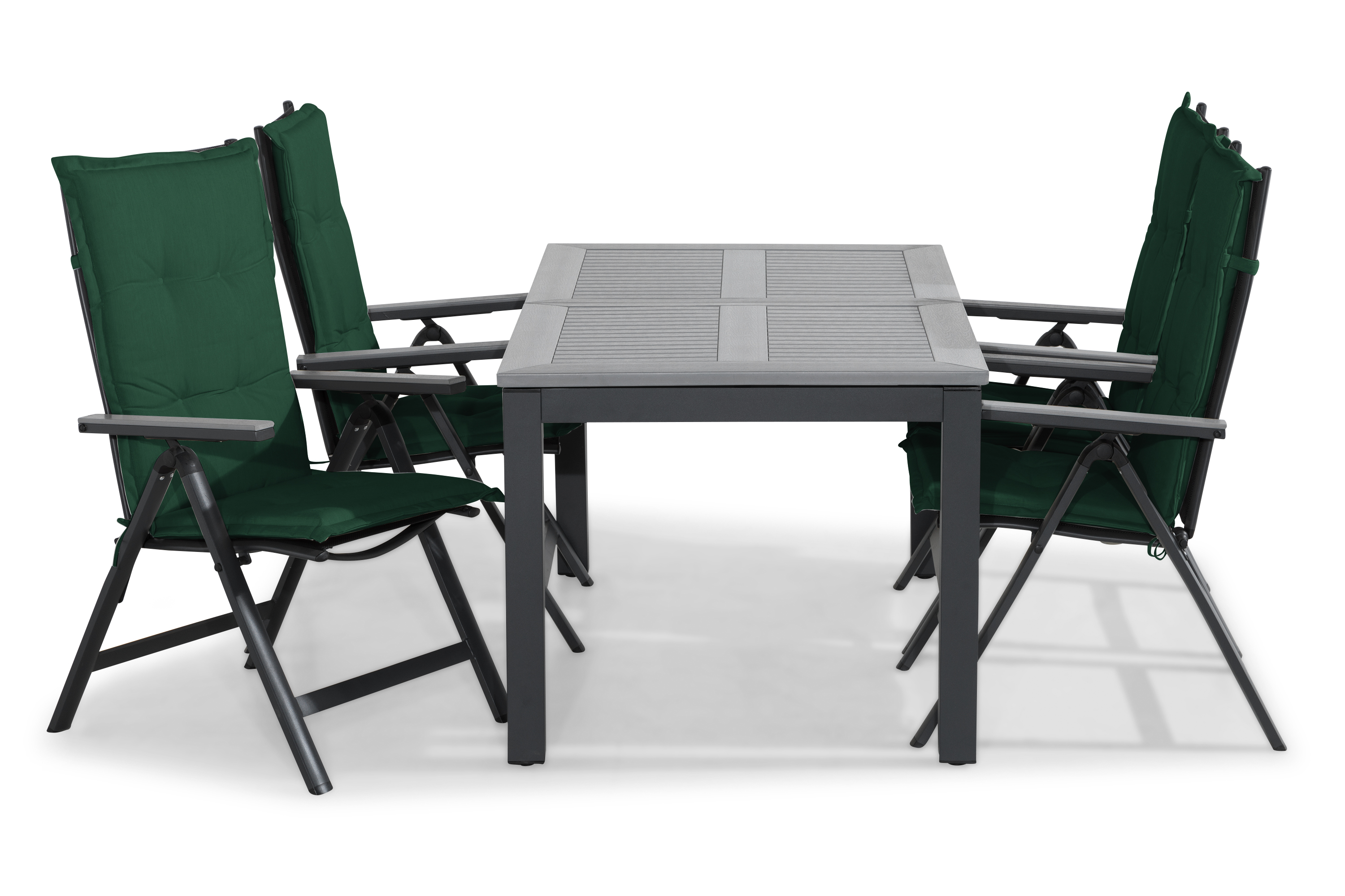 monaco bord 152-210x90 svart+4 monaco light stol m dyna grön -