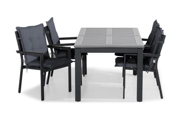 MONACO Bord 152-210x90 Svart+4 TUNIS Stapelstol m Dyna Grå