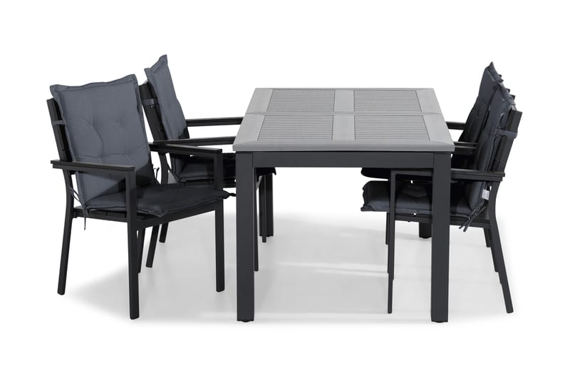 MONACO Bord 152-210x90 Svart+4 TUNIS Stapelstol m Dyna Grå - Utemöbler - Utegrupp - Matgrupper utomhus