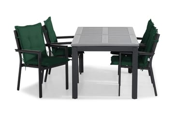 MONACO Bord 152-210x90 Svart+4 TUNIS Stapelstol m Dyna Grön