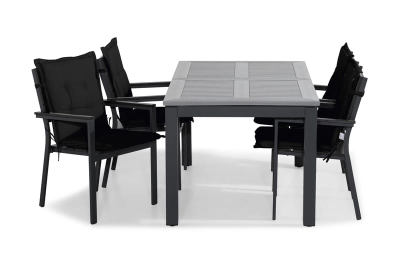 MONACO Bord 152-210x90 Svart+4 TUNIS Stapelstol m Dyna Svart - Utemöbler - Utegrupp - Matgrupper utomhus