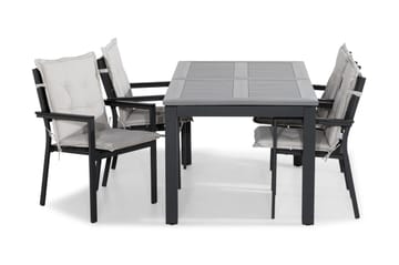 MONACO Bord 152-210x90 Svart+4 TUNIS Stapelstol m Dyna Vit