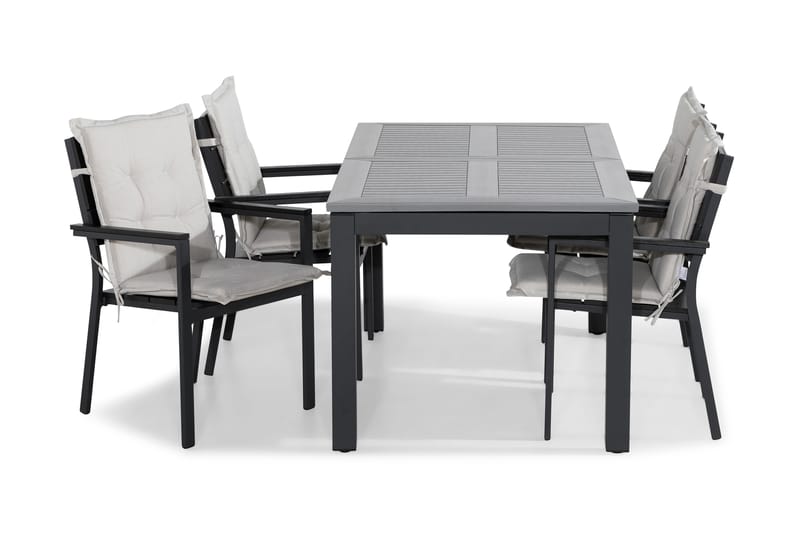 MONACO Bord 152-210x90 Svart+4 TUNIS Stapelstol m Dyna Vit - Utemöbler - Utegrupp - Matgrupper utomhus