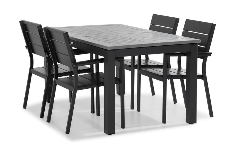 MONACO Bord 152-210x90 Svart+4 TUNIS Stapelstol Svart - Utemöbler - Utegrupp - Matgrupper utomhus