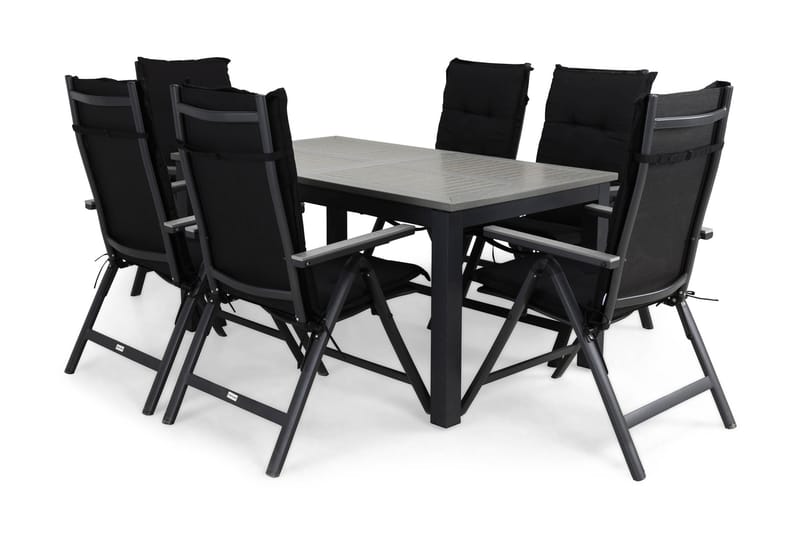 MONACO Bord 152-210x90 Svart+6 MONACO LIGHT Stol Dyna Svart - Utemöbler - Utegrupp - Matgrupper utomhus