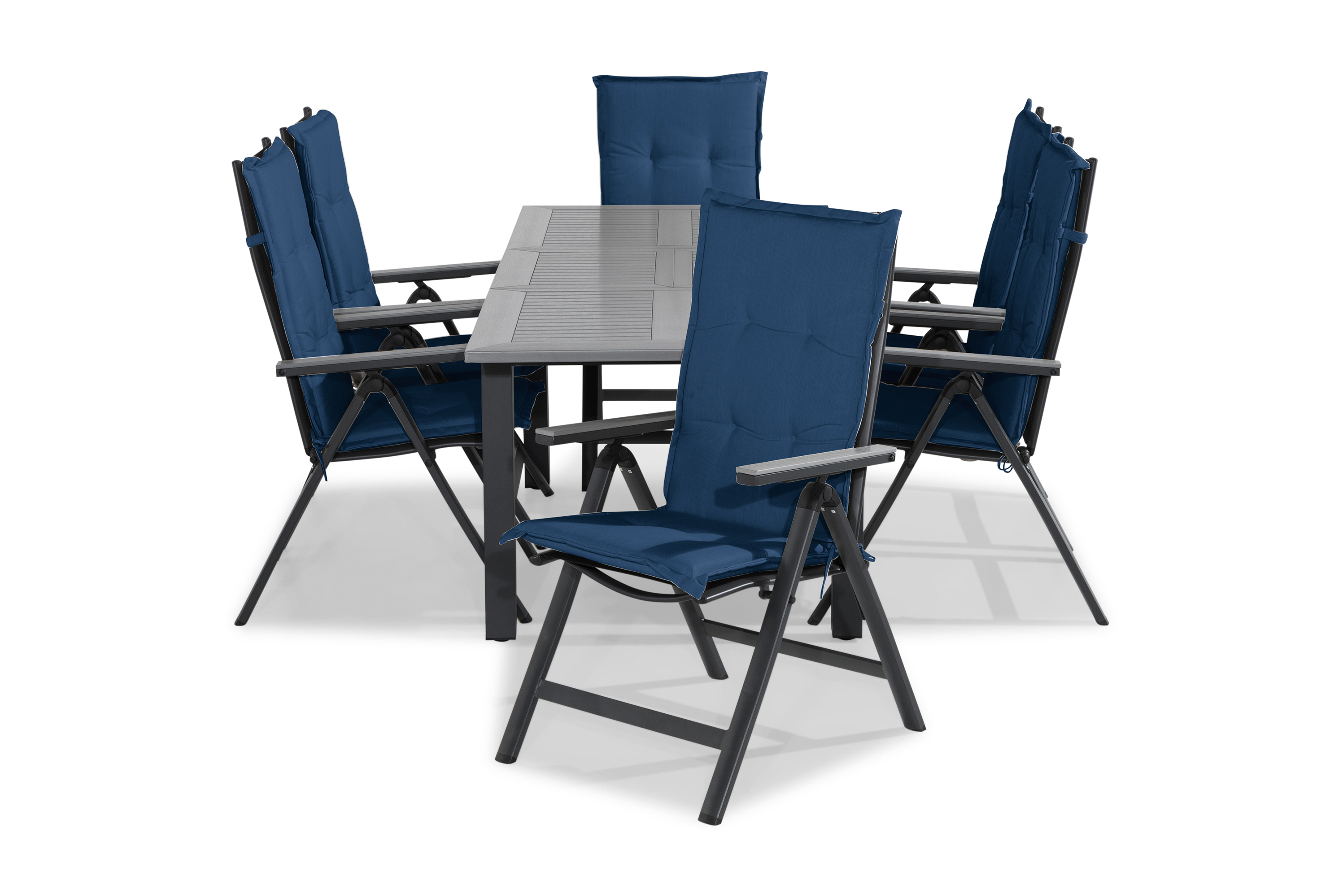 monaco bord 152-210x90 svart+6 monaco light stol m dyna blå -