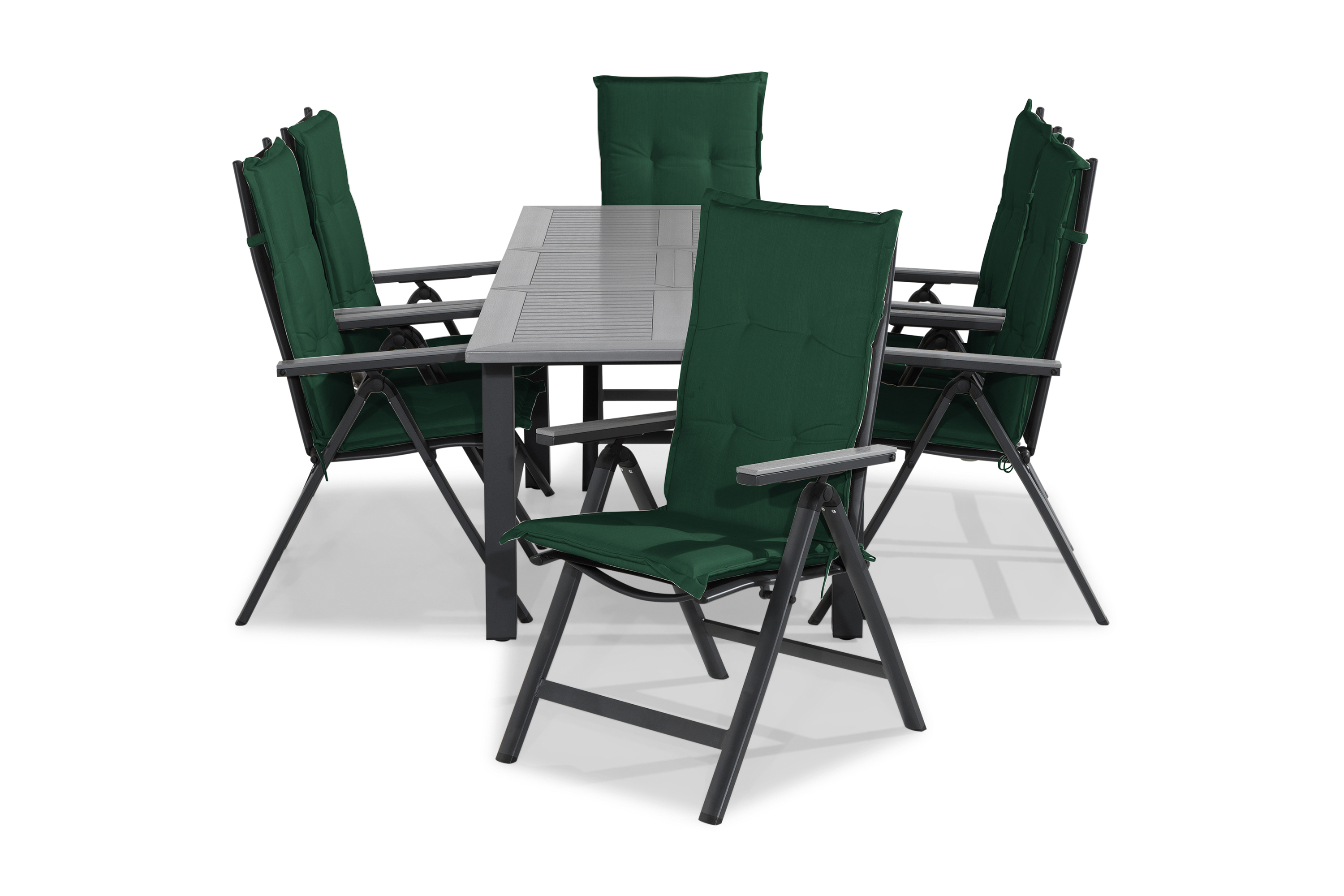 monaco bord 152-210x90 svart+6 monaco light stol m dyna grön -