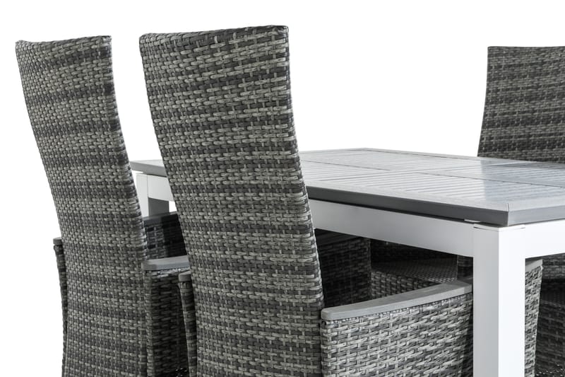 MONACO Bord 152-210x90 Vit + 4 JENNY LYX Fåtölj Grå - Utemöbler - Utegrupp - Matgrupper utomhus
