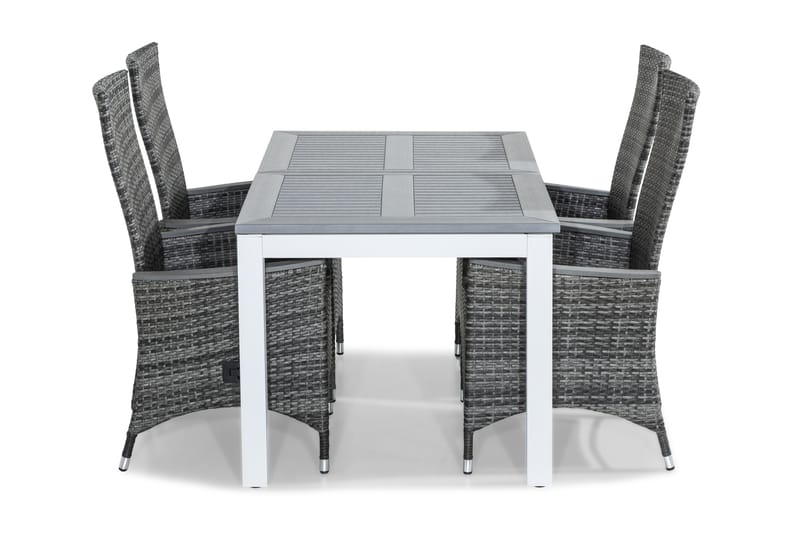 MONACO Bord 152-210x90 Vit + 4 JENNY LYX Fåtölj Grå - Utemöbler - Utegrupp - Matgrupper utomhus