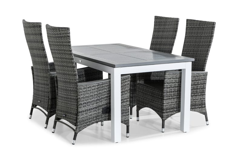 MONACO Bord 152-210x90 Vit + 4 JENNY LYX Fåtölj Grå - Utemöbler - Utegrupp - Matgrupper utomhus