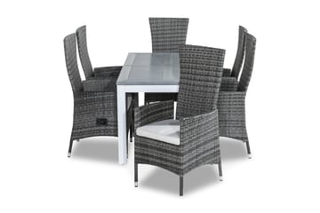 MONACO Bord 152-210x90 Vit + 6 JENNY Fåtölj Grå m Dyna Vit