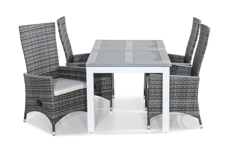 MONACO Bord 152-210x90 Vit+4 JENNY LYX Fåtölj Grå m Dyna Vit - Utemöbler - Utegrupp - Matgrupper utomhus