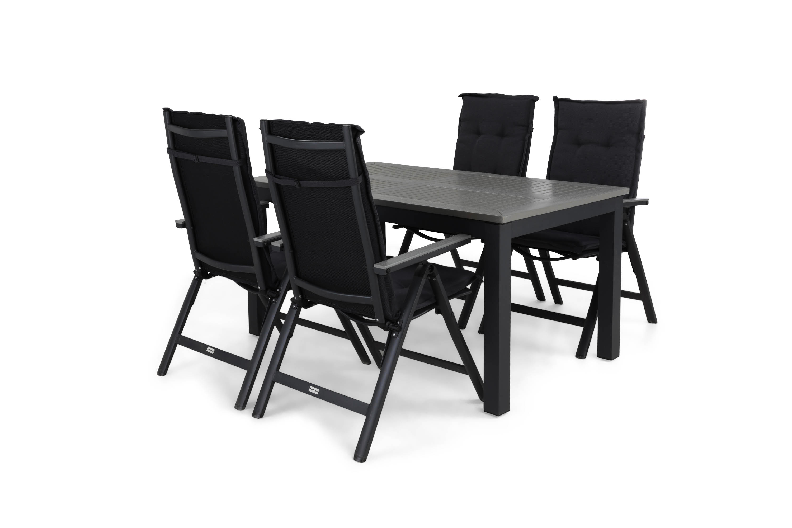 monaco bord 152 + 4 andres positionsstol grå/svart + dyna gr -