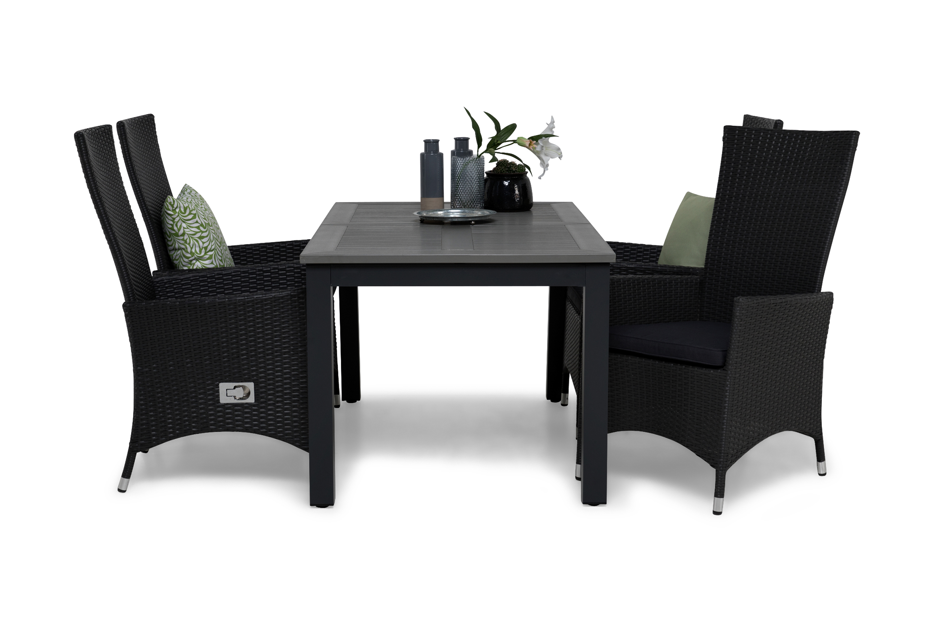 monaco bord 152 + 4 jennie fåtölj svart + dyna grå -