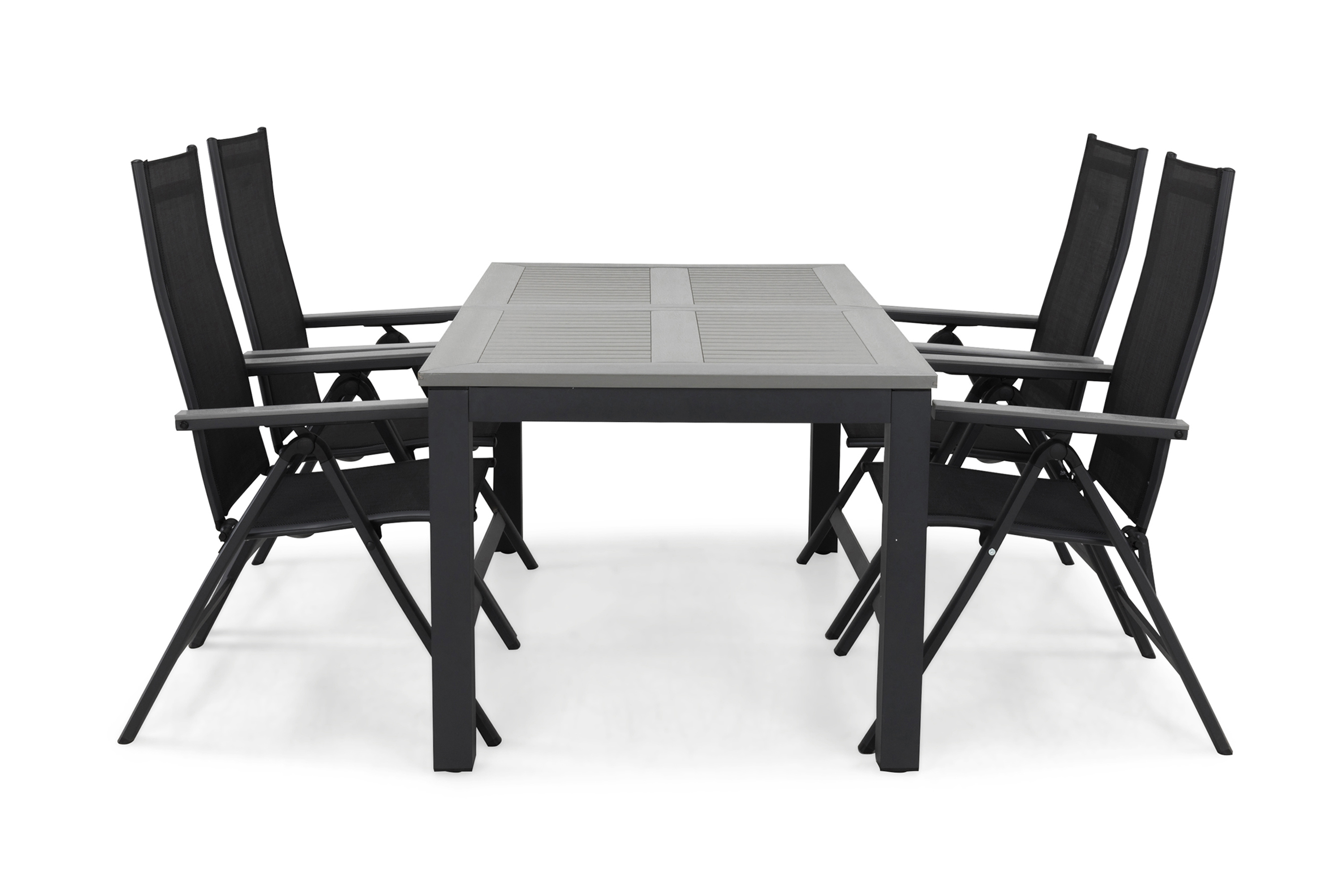 monaco bord 152 + 4 positionsstol svart/grå -