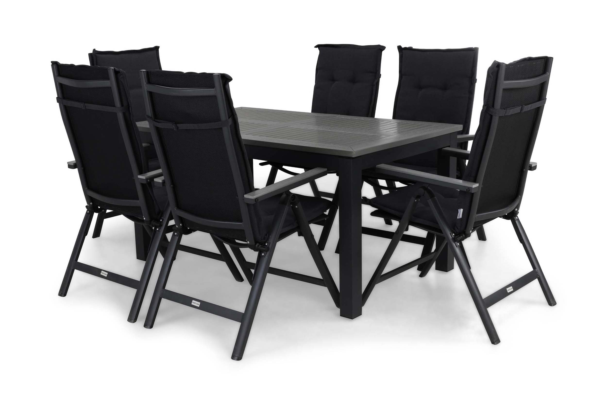 monaco bord 152 + 6 andres positionsstol svart/grå+ dyna grå -