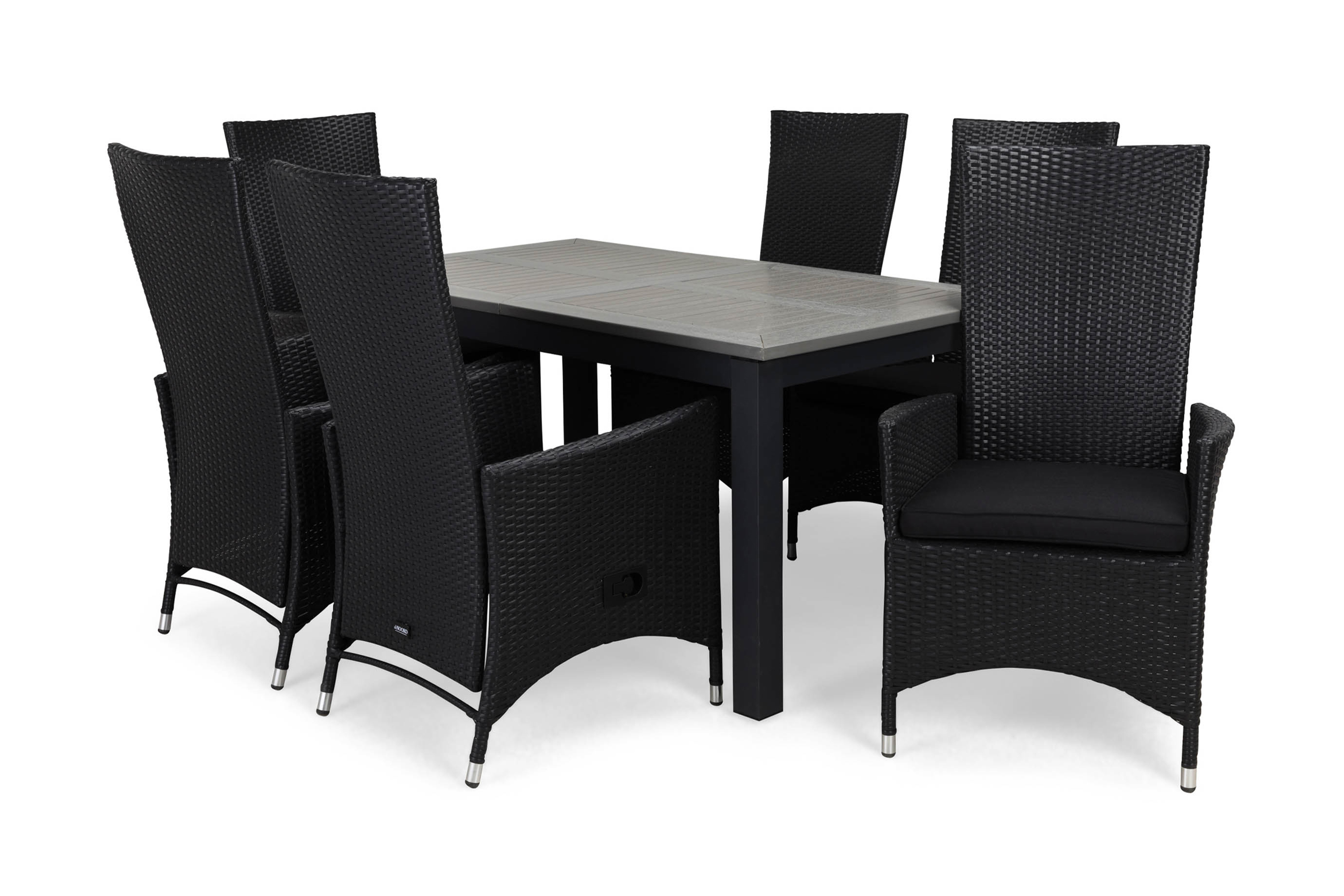 monaco bord 152 + 6 jennie fåtölj ställbar svart +dyna svart -