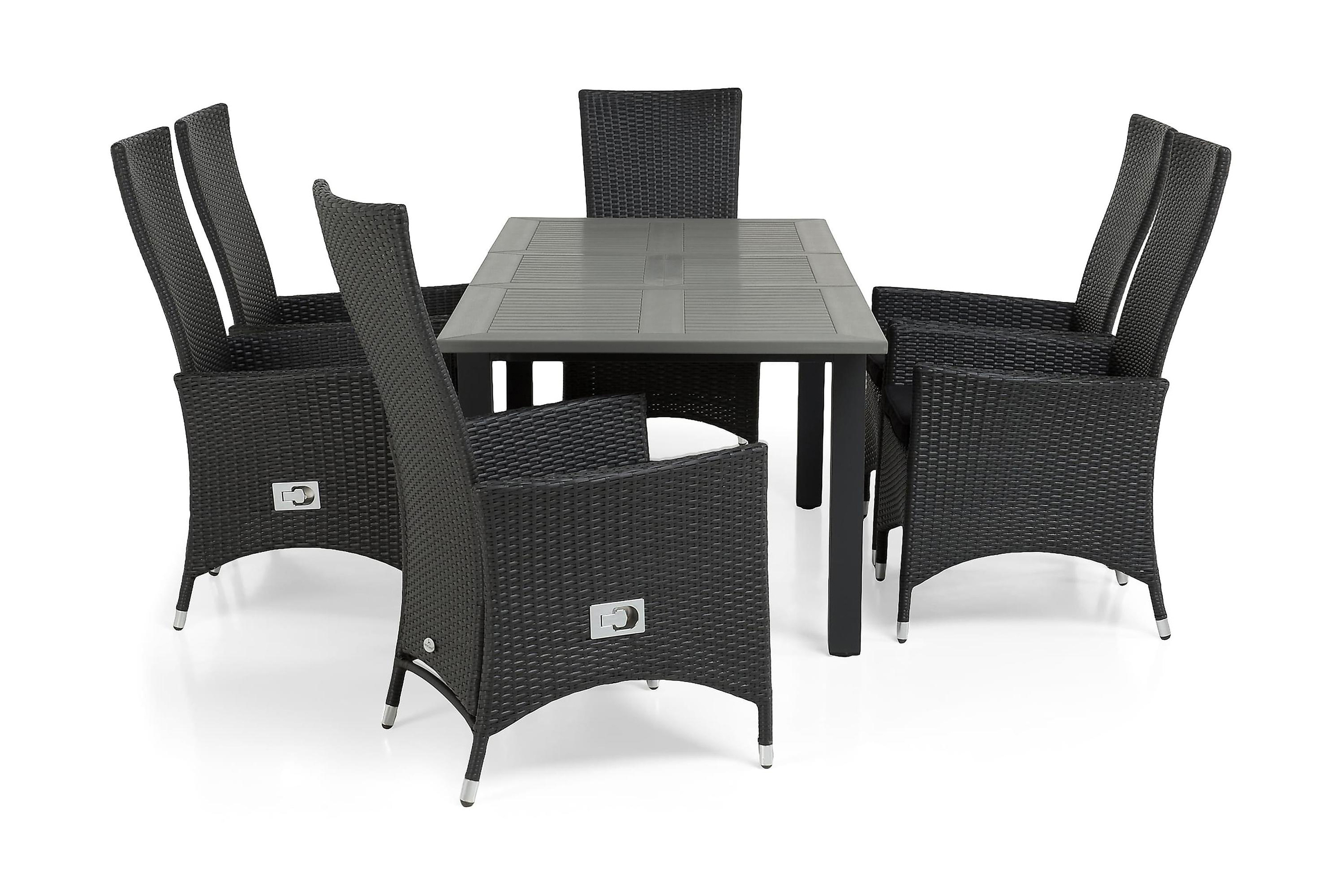 monaco bord 152 + 6 jennie fåtölj ställbar svart -